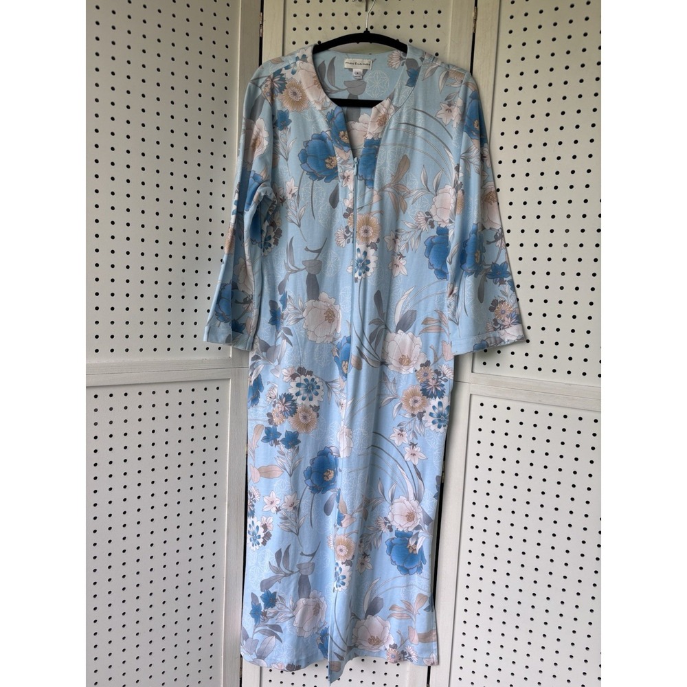 Miss Elaine Women's Small Lightweight Cotton Blend Zip Robe Housecoat Floral
